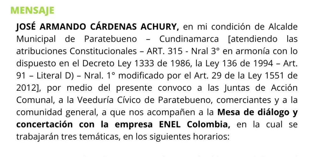 INVITACIÓN A LA COMUNIDAD DE PARATEBUENO: COMUNICADO SOBRE UNA JORNADA COMPLETA CON LA EMPRESA ENEL COLOMBIA