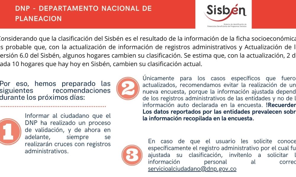 Actualización Importante: Versión 6.0 del Sisbén