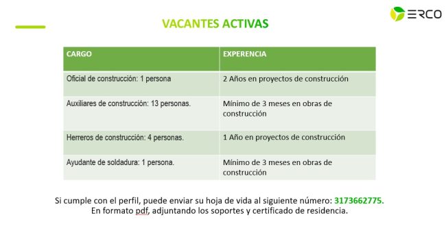 ERCO Paratebueno abre sus puertas a nuevos talentos: conoce las vacantes disponibles