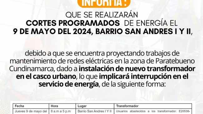 ¡Paratebueno tendrá cortes de energía programados el 9 de mayo!